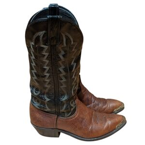 Code West by Dan Post Western Cowboy Boots Brown/Black Leather Sz 8.5 D Snip Toe